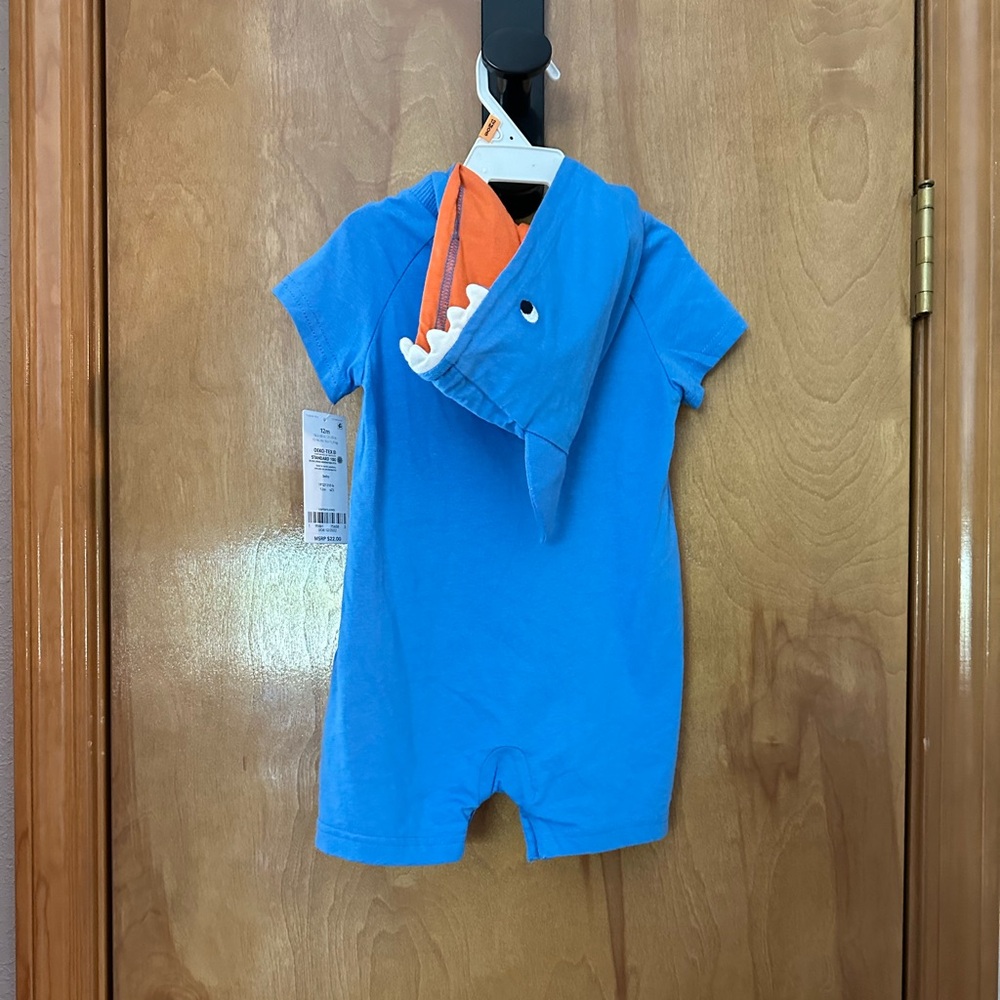 12 month shark hoodie with teeth one piece
